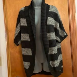 Express gray striped open short sleeve sweater